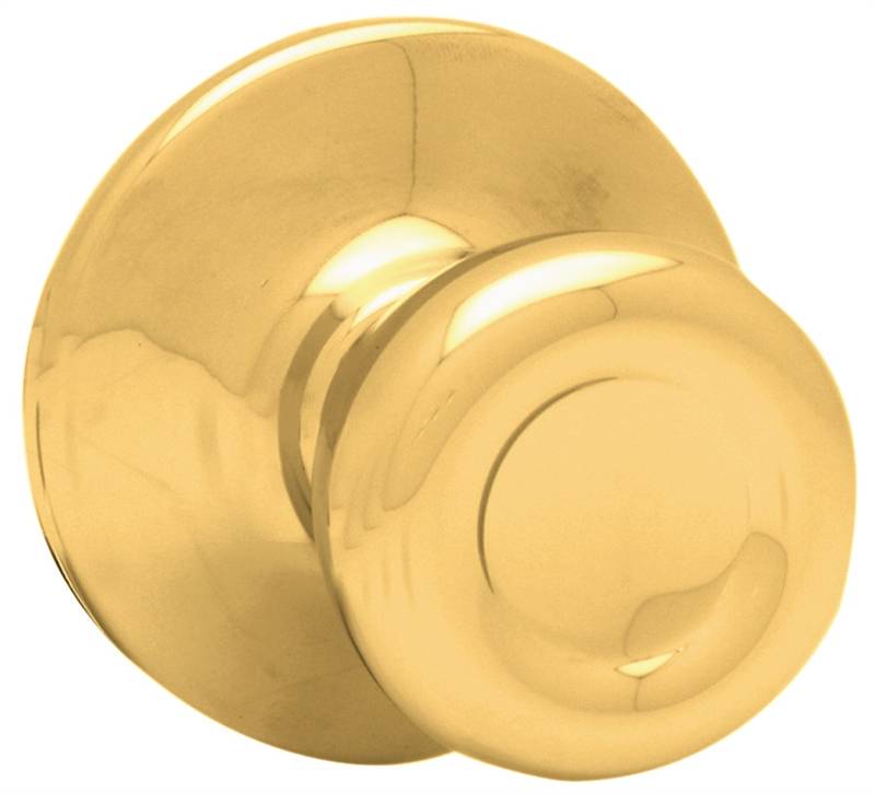 Kwikset 200T RCAL RCS V1 Passage Knob, Zinc, Polished Brass, 2-3/8, 2-3/4  in Backset, 1-3/4 to 1-3/8 in Thick Door