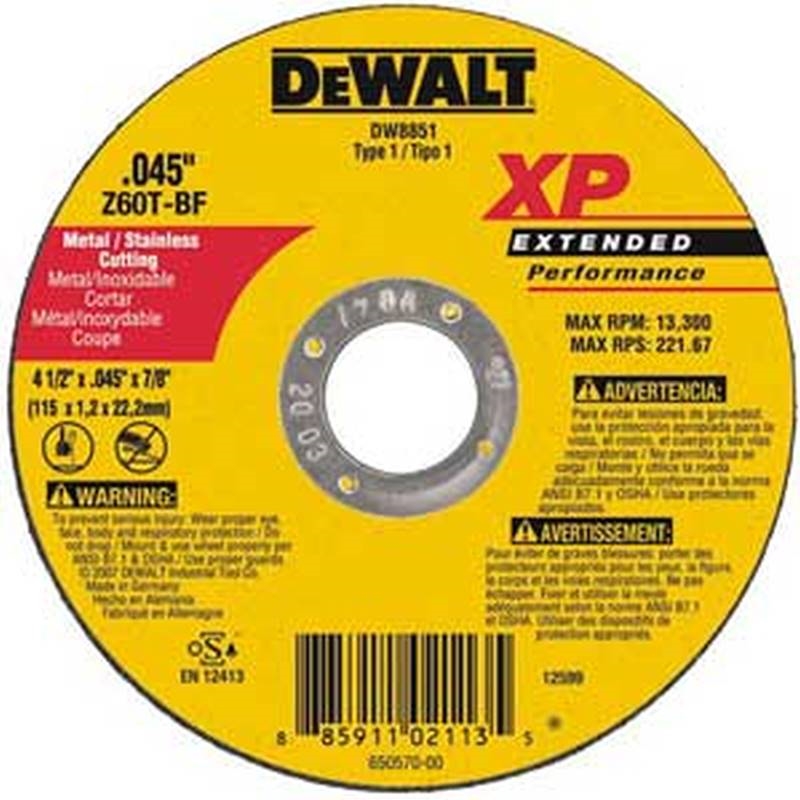 DeWALT XP DW8854 Cutting Wheel, 7 in Dia, 0.045 in Thick, 7/8 in Arbor, 60  Grit, Medium, Zirconia Alumina Abrasive