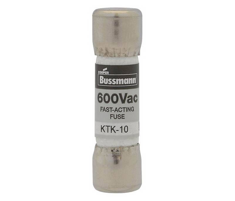 Bussmann KTK-10 Fast Acting Fuse, 10 A, 600 V, 100 kA Interrupt, Melamine  Body