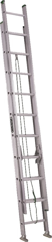 Louisville AE4220PG Extension Ladder, 240 in H Reach, 225 lb, 20-Step, 1-1/2 in D Step, Aluminum