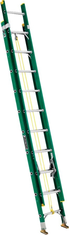 Louisville FE0620 Extension Ladder, 240 in H Reach, 225 lb, Fiberglass, Green