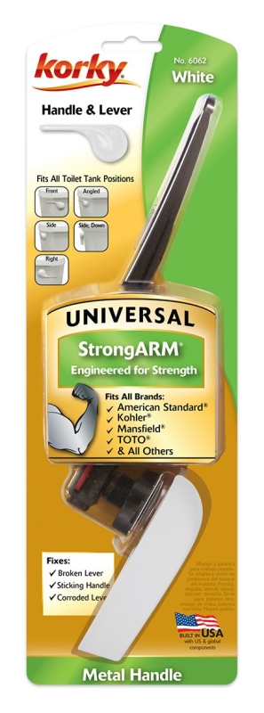 Korky StrongARM Series 6062BP Handle and Lever, Universal Mounting, 8 in L Flush Arm, Plastic