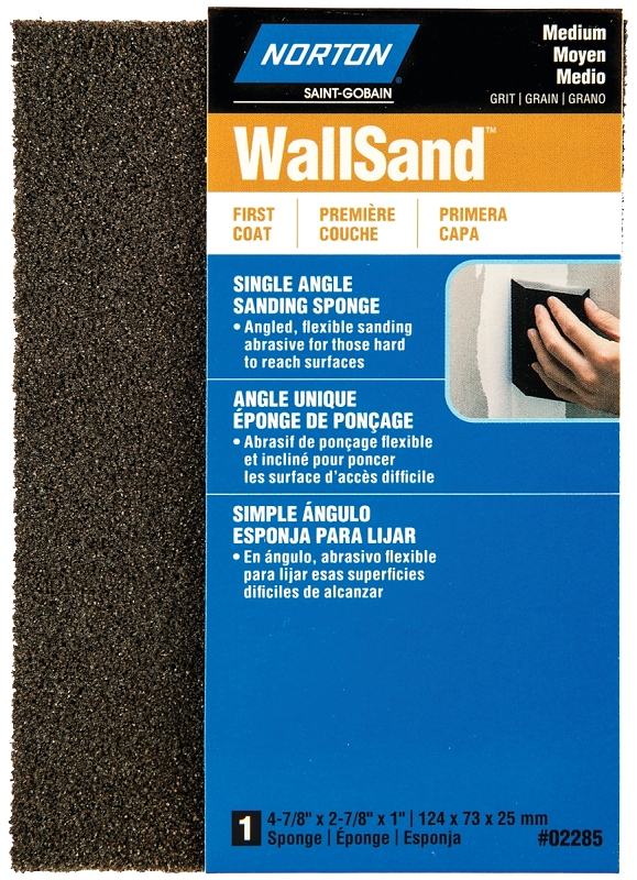 NORTON WallSand 02285 Sanding Sponge, 4-7/8 in L, 2-7/8 in W, Medium