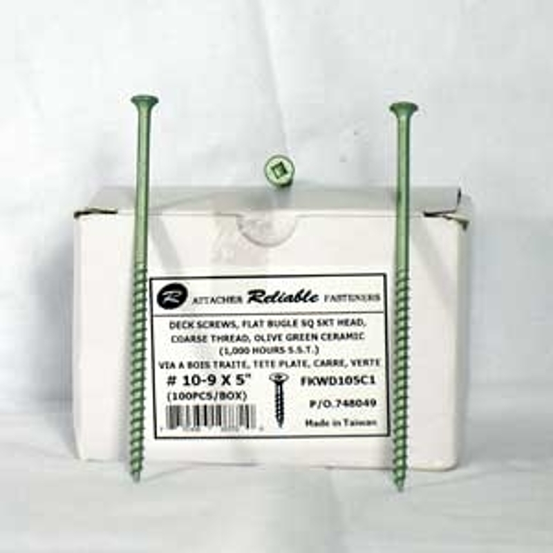 Reliable FKWD Series FKWD105 Deck Screw, #10-9 Thread, 5 in L, Coarse, Partial Thread, Bugle, Square Drive, 600/BX