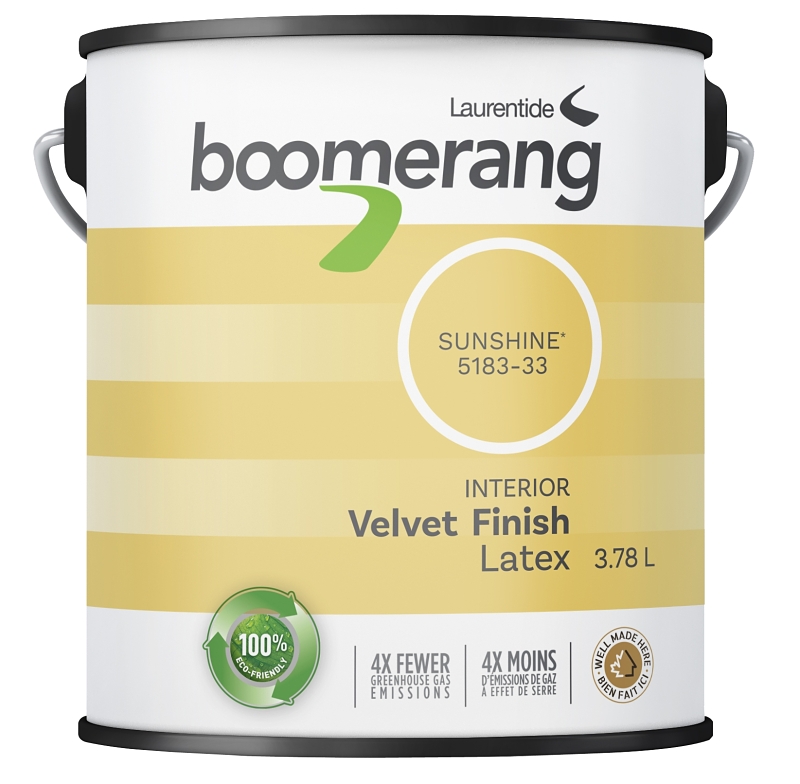 Boomerang 5183 Series 5183-33L19 Interior Paint, Velvet, Sunshine, 1 gal, 40 sq-m Coverage Area