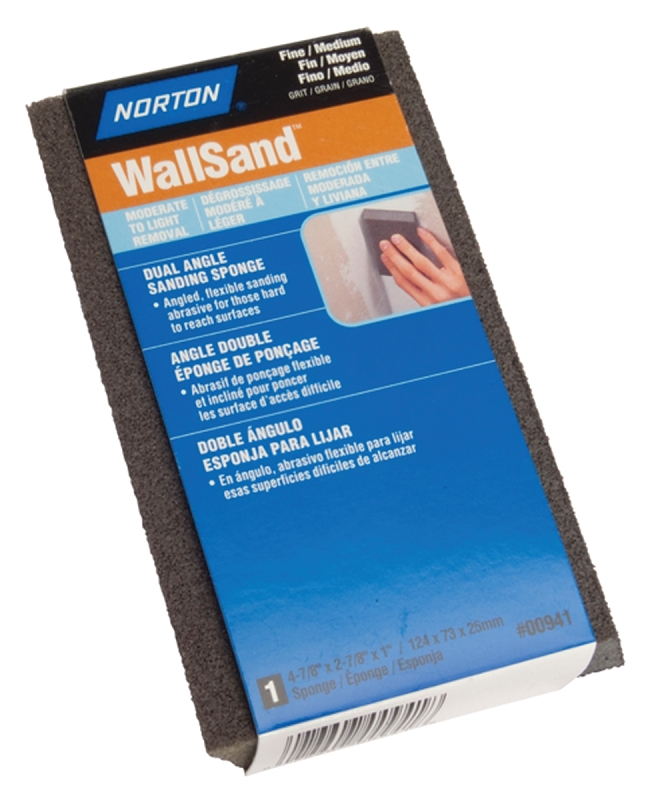 NORTON WallSand 00941 Sanding Sponge, 4-7/8 in L, 2-7/8 in W, Fine, Medium
