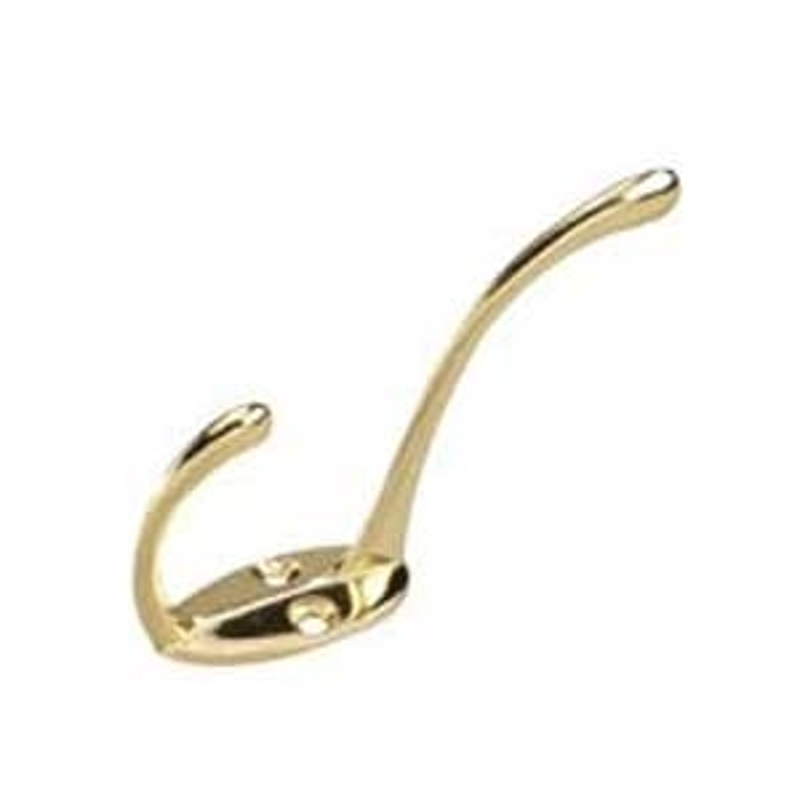Onward 226BV Series Light-Duty Coat Hook, 4.25 in H x 22 mm W Dimensions, 10 kg, 2-Hook, Metal, Bright Brass, 1/BAG