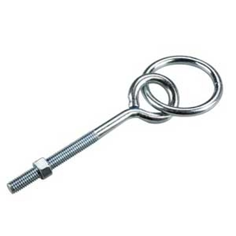 Onward 2173XBC Series Ring Bolt with Nut, 6 in OAL, 3/8 in Thread, 2 in Dia Eye, 160 lb Working Load, Metal, Zinc