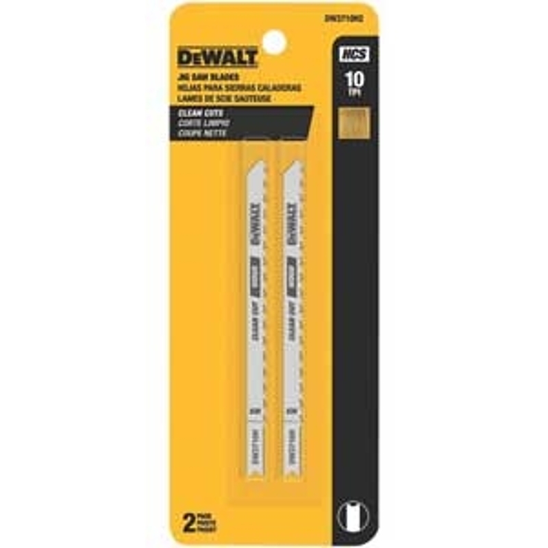 DEWALT DW3710H2 Jig Saw Blade, 1/4 in W, 4 in L, 10 TPI, 2/PK