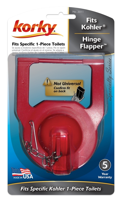 Korky 2011BP Hinge Toilet Flapper, Chlorazone Rubber, Red