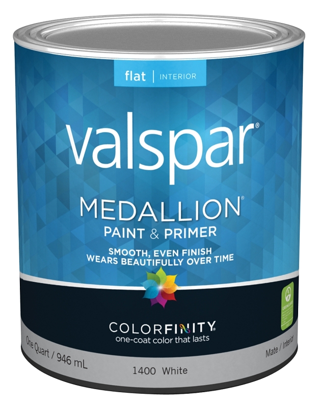 Valspar 1400 Medallion Interior White Paint & Primer, Flat, 1 Qt Can