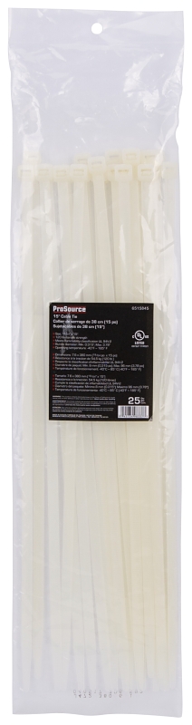 ProSource CV380-253L Cable Tie, 15 inches, 120lb Tensile Strength, Self-Lock Locking, Nylon, Clear