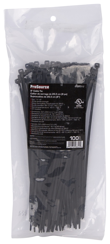 ProSource CV200SW-1003L Cable Tie, 8 inches, 50lb Tensile Strength, Self-Lock Locking, Nylon, Black