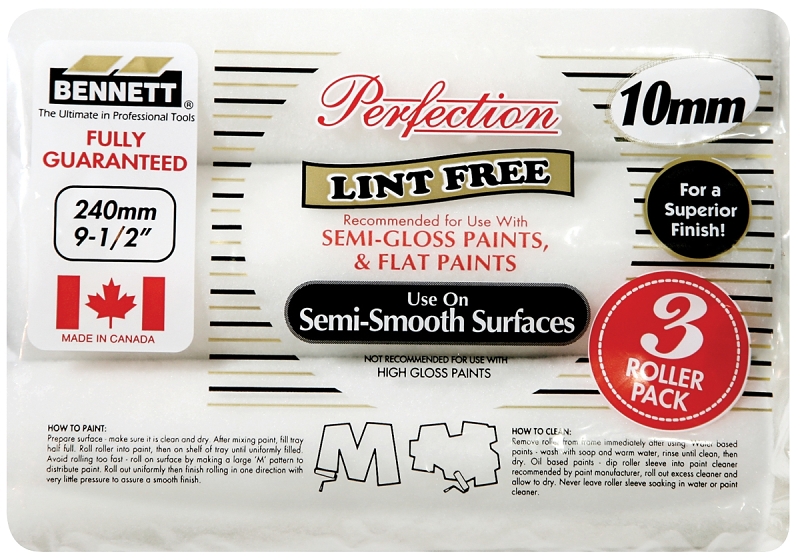 Bennett 3PK LF-10MM Roller Refill, 10 mm Thick Nap, 240 mm L, Fabric Cover