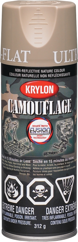 Krylon 442910000 Camouflage Spray Paint, 11 oz Can, 25 sq-ft Coverage Area, Ultra Flat, Khaki