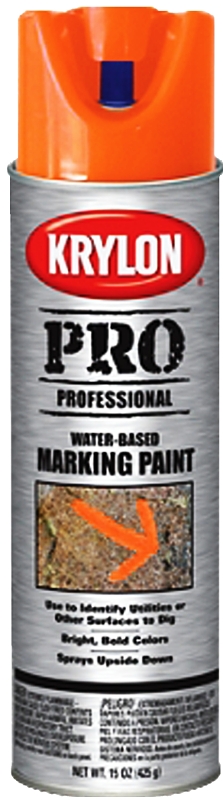 Krylon 45853 Inverted Marking Spray Paint, Water Base, 20 min Drying, Fluorescent Orange, 15 oz
