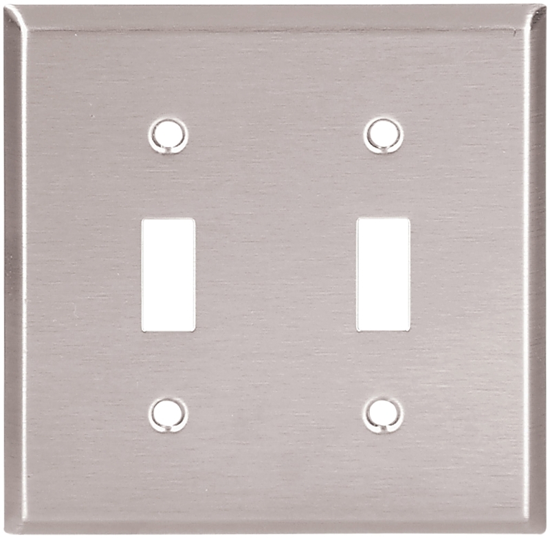 Eaton Cooper Wiring 93072-SP-L Wallplate, Standard, Toggle Switch, 4-1/2 in L, 4.56 in W, 2-Gang, Stainless Steel