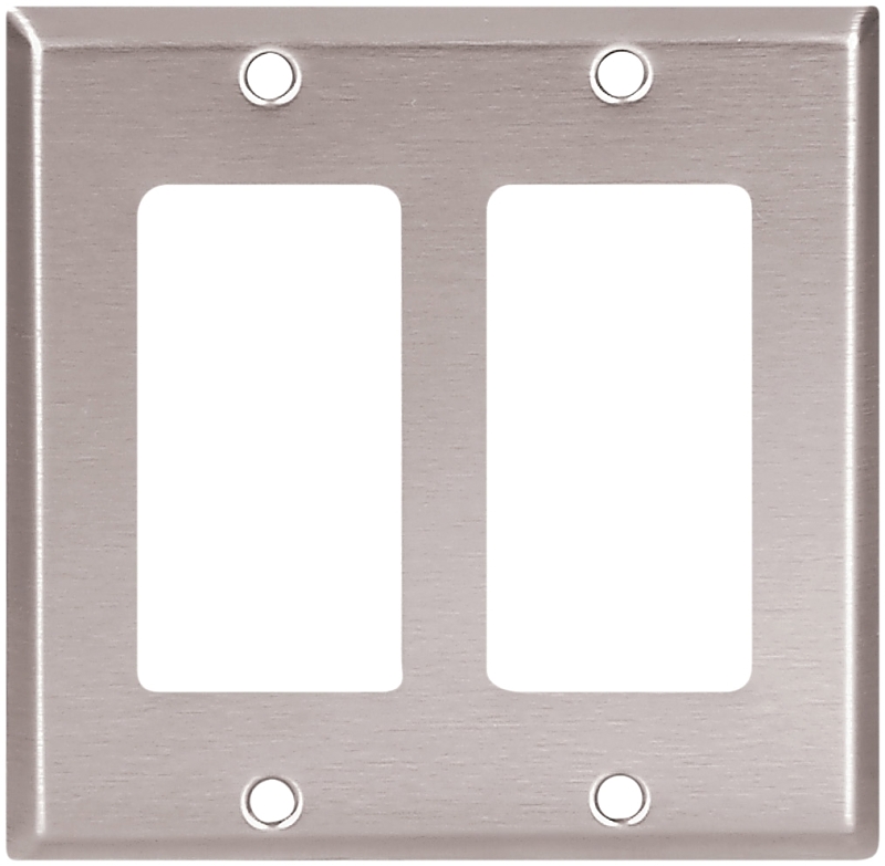 Eaton Cooper Wiring 93402-SP-L Wallplate, Decorator, Standard, 4-1/2 in L, 4.56 in W, 2-Gang, Stainless Steel