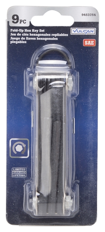 Vulcan TW-001-06 Hex Key Set, 9-Piece, Chrome Vanadium Steel, Black