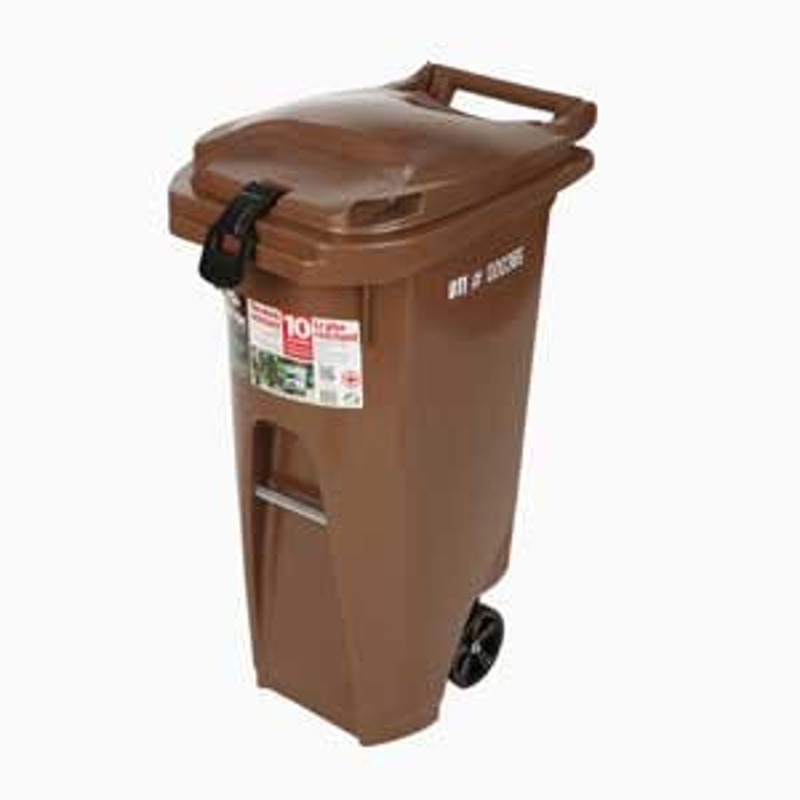 USD Global 60218462Q1 Wheeled Refuse Can, 21 gal Capacity, Polyethylene, Brown, Lid/Latch Closure