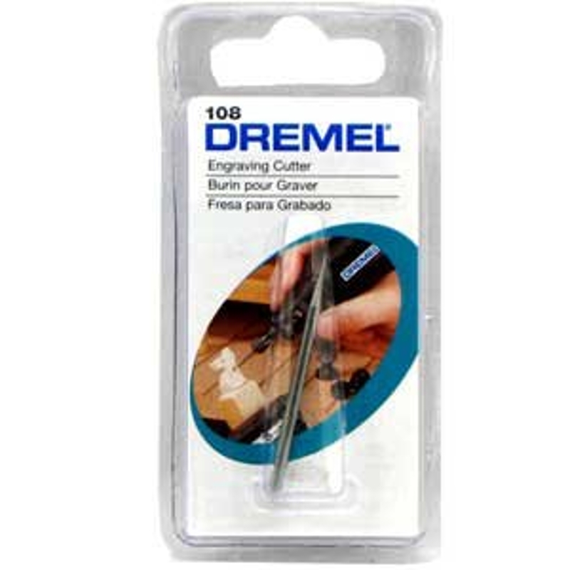 DREMEL 108 Engraving Cutter, 1/32 in Dia, 1-1/2 in L, 1/8 in Dia Shank, HSS