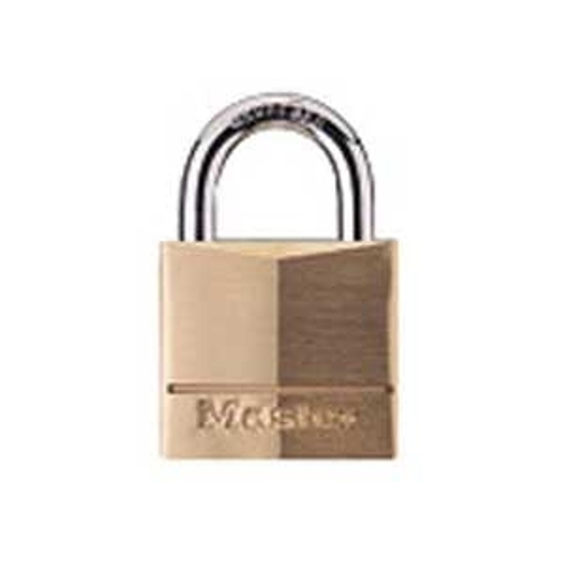 Master Lock 140DLF Padlock, 1-9/16 in W Body, Keyed Different Key, 1/4 in Dia Shackle, Steel Shackle, Brass Body