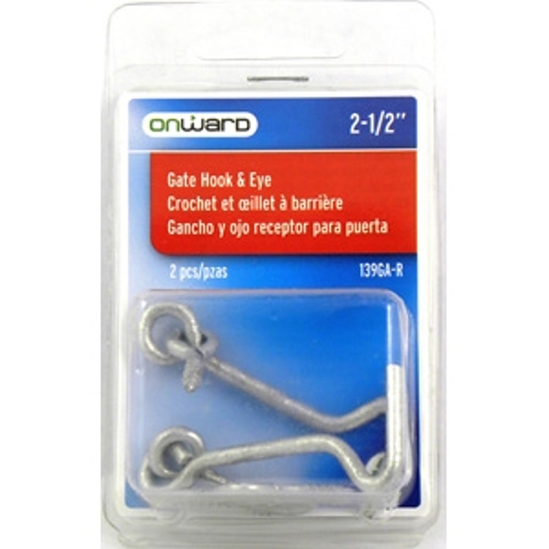 Onward 139GAR Gate Hook and Eye, 2-1/2 in L Dimensions, Steel, Galvanized
