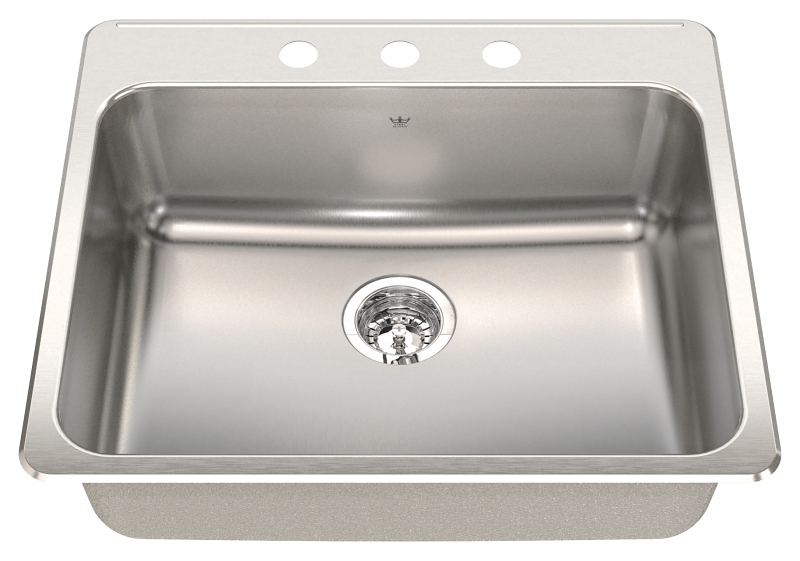Kindred QSLA2225/8/3 Kitchen Sink, 3-Faucet Hole, 22 in OAW, 25-1/4 in OAH, Stainless Steel, Drop-In, 1-Bowl