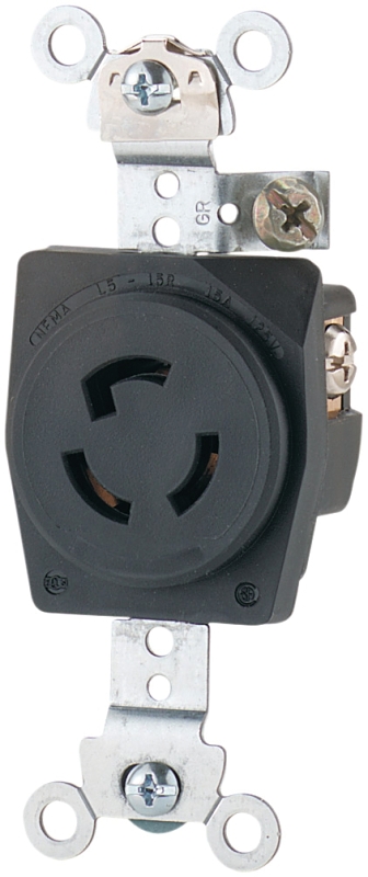 Eaton Wiring Devices CWL515R Single Receptacle, 2 -Pole, 125 V, 15 A, Back and Side Wiring, NEMA: NEMA L5-15