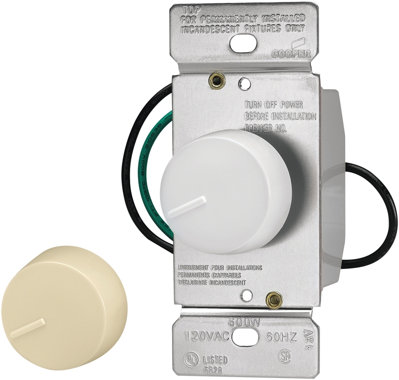 Eaton Wiring Devices RI06P-VW-K2-L Rotary Dimmer, 120 V, Incandescent Lamp, Ivory/White, 3-Way