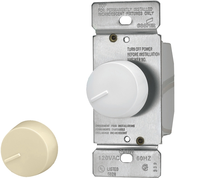 Eaton Wiring Devices RI306P-VW-K2-L Rotary Dimmer, 120 V, Ivory/White, Incandescent Lamp, 3-Way