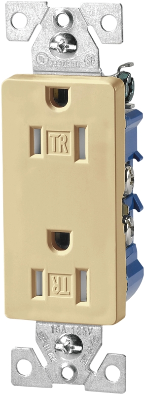 Eaton Wiring Devices TR1107V Duplex Receptacle, Thermoplastic, Ivory, 2-Pole, 15 A, 125 V, Push-in, Side Wiring