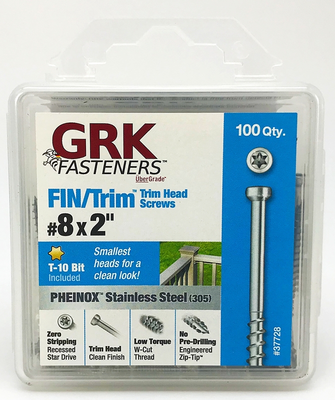 GRK Fasteners PHEINOX 67728 Screw, 2 in L, W-Cut Thread, Recessed Star Drive, Zip-Tip Point, Steel, 100 PK