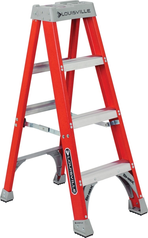 Louisville FS1504 Step Ladder, 102 in Max Reach H, 3-Step, 300 lb, Type IA Duty Rating, 3 in D Step, Fiberglass