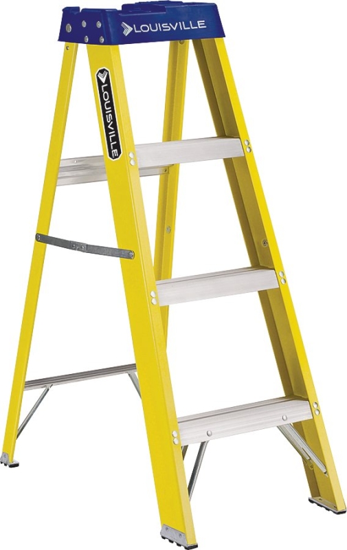 Louisville FS2004 Step Ladder, 102 in Max Reach H, 3-Step, 250 lb, Type I Duty Rating, 3 in D Step, Fiberglass