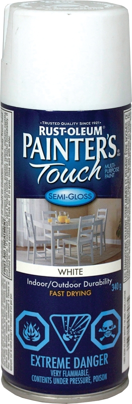 Rust-Oleum N1993830 Spray Paint, 340 g Can, Acrylic Base, Semi-Gloss, White