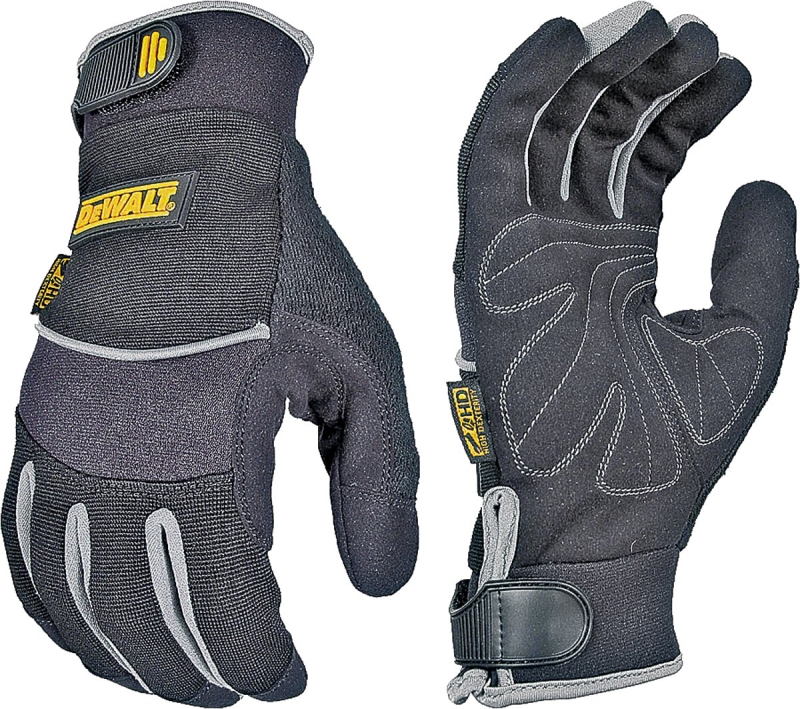 DeWALT DPG200XL Pre-Curved Utility Gloves, XL, Terry-Cloth Thumb, Hook-and-Loop Cuff, Neoprene/Nylon, Black