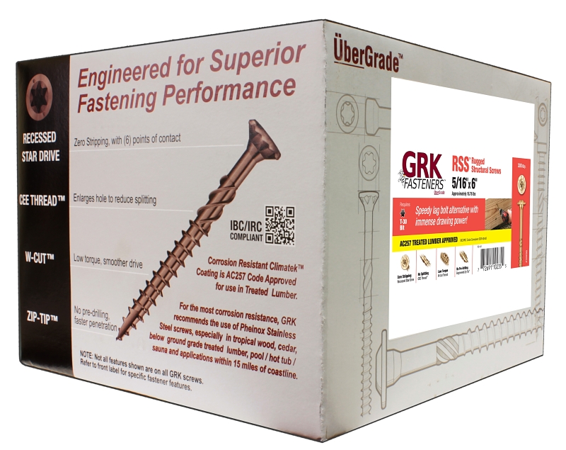 GRK Fasteners RSS 10235 Structural Screw, 5/16 in Thread, 6 in L, Washer Head, Star Drive, Steel, 300 BX