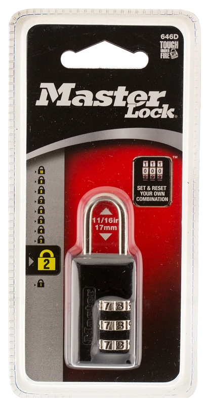 Master Lock 646D Padlock, 1/8 in Dia Shackle, 11/16 in H Shackle, Steel Shackle, Zinc Body, 13/16 in W Body