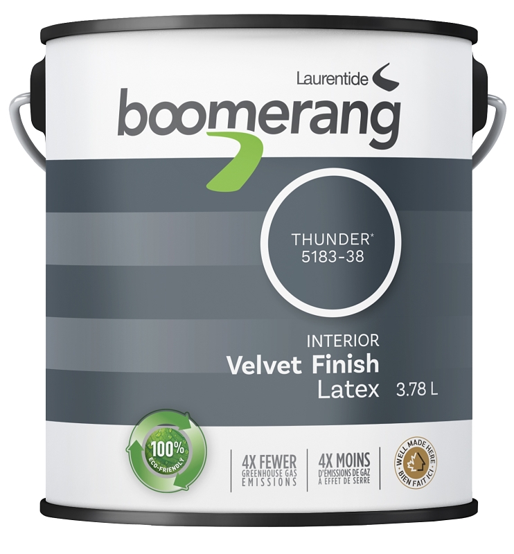Boomerang 5183 Series 5183-38L19 Interior Paint, Velvet, Thunder, 3.78 L, 40 sq-m Coverage Area