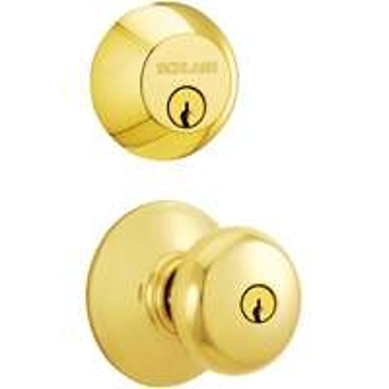 Schlage FB52NVPLY505 Knob Lockset, Mechanical Lock, Knob Handle, Round Design, Bright Brass, 1 Grade, Metal