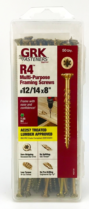 GRK Fasteners R4 02181 Framing and Decking Screw, #12 Thread, 8 in L, Star Drive, Steel, 9 PK
