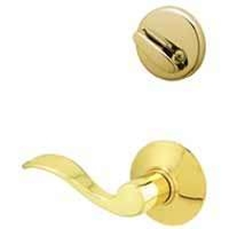 Schlage F59ACC605LH Handleset Interior Trim, Wave, 1 Grade, Bright Brass, Thumbturn Lock, Keyed Different Key, Metal
