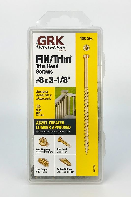 GRK Fasteners FIN/Trim 119734 Finishing Screw, #8 Thread, 3-1/8 in L, Trim Head, Star Drive, Zip-Tip Point, Steel