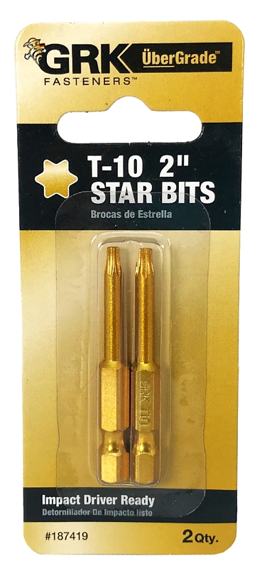 GRK Fasteners 187419 Drive Bit, T10 Drive, Star Drive, 2 in L