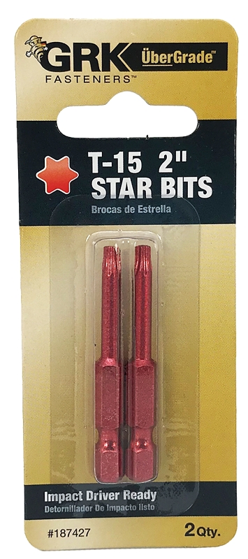 GRK Fasteners 187427 Drive Bit, T15 Drive, Star Drive, 2 in L