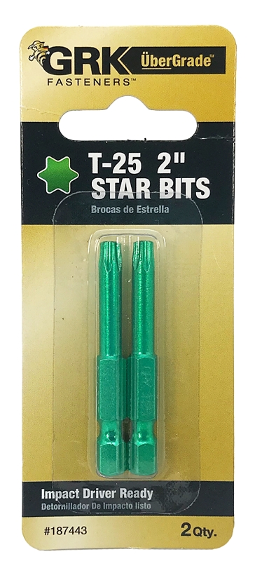 GRK Fasteners 187443 Drive Bit, T25 Drive, Star Drive, 2 in L, 2/PK