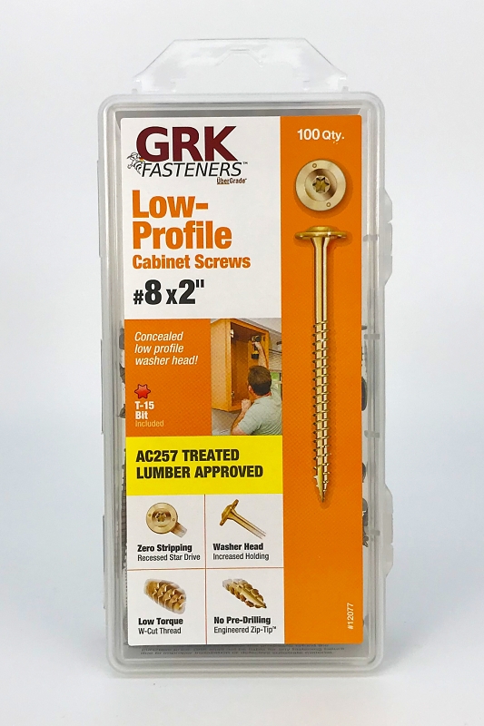 GRK Fasteners 113077 Cabinet Screw, #8 Thread, 2 in L, W-Cut Thread, Low-Profile, Washer Head, Star Drive, Steel, 100 PK