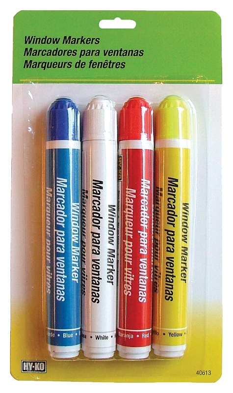 Hy-Ko 40613 Window Marker, Non-Toxic, Rain-Resistant, Blue/Red/White/Yellow