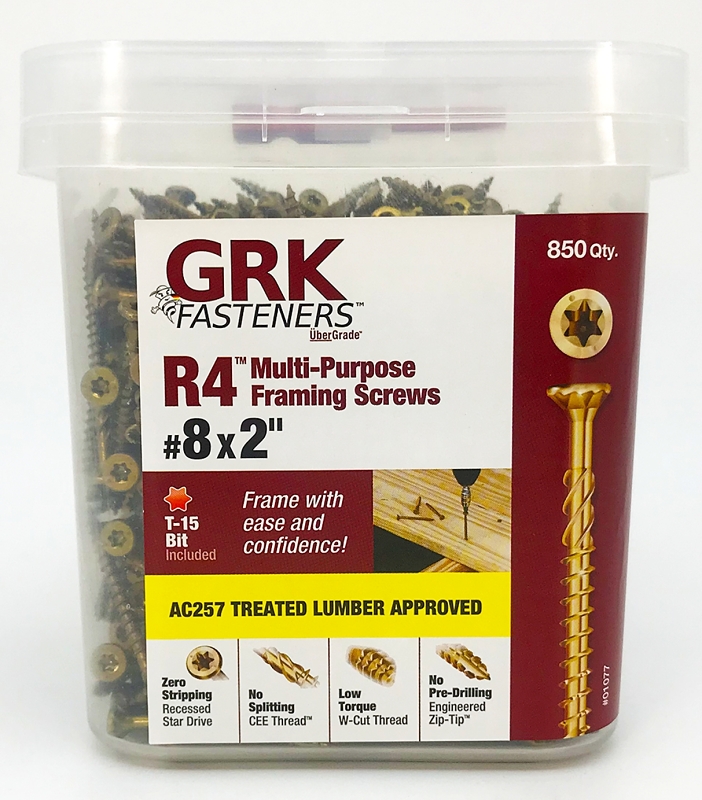 GRK Fasteners R4 01077 Framing and Decking Screw, #8 Thread, 2 in L, Star Drive, Steel, 850 PAIL